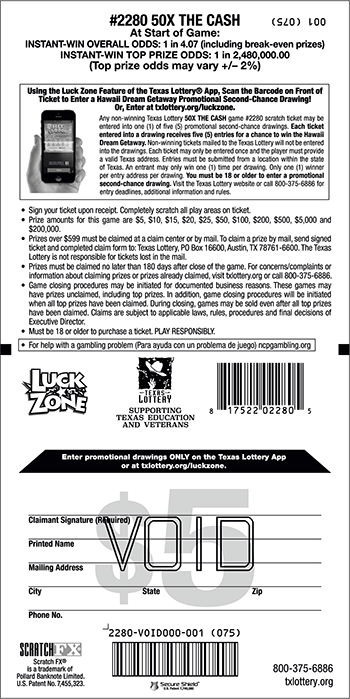 Image of Back of 50X The Cash Ticket