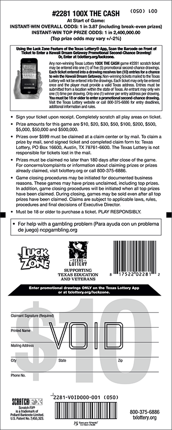 Image of Back of 100X The Cash Ticket