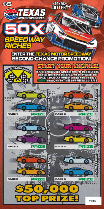 Image of Front of 50X Speedway Riches Ticket