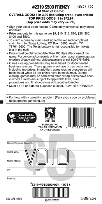 Image of Back of $500 Frenzy Ticket