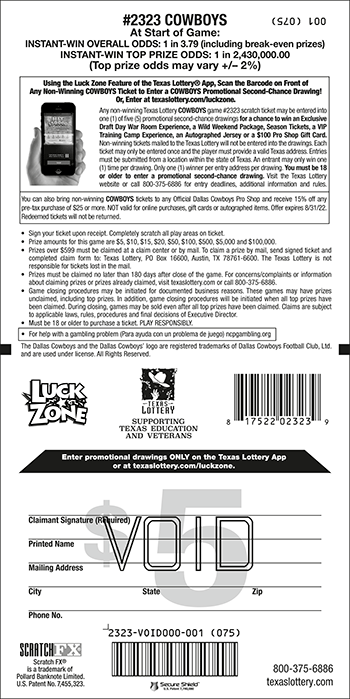 Image of Back of Cowboys Ticket