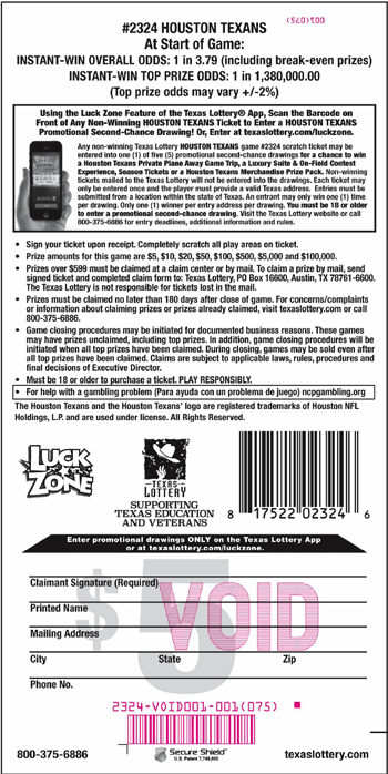 Image of Back of Houston Texans Ticket