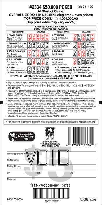 Image of Back of $50,000 Poker Ticket