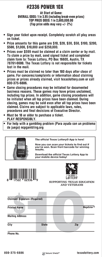 Image of Back of Power 10X Ticket