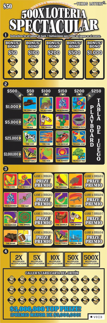 Image of Front of 500X Loteria Spectacular Ticket