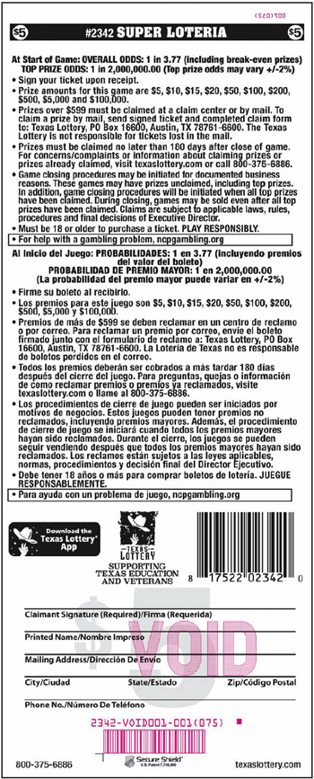 Image of Back of Super Loteria Ticket