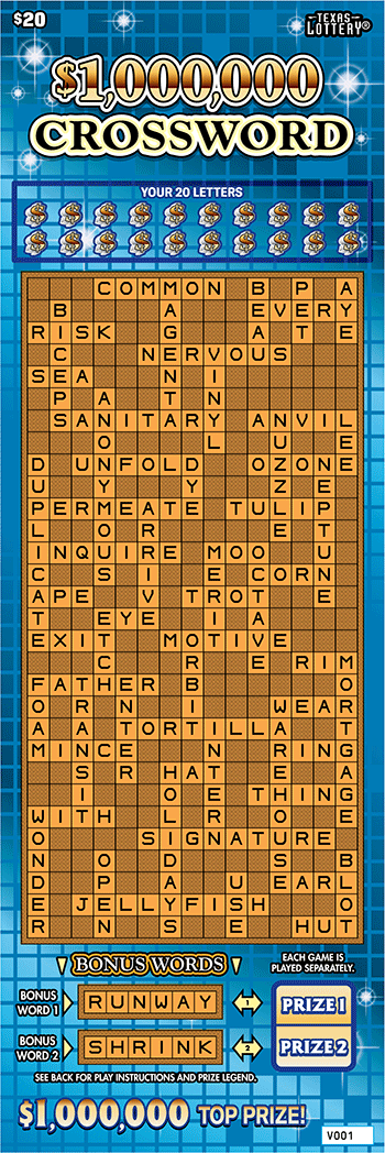 Image of Front of $1,000,000 Crossword Ticket