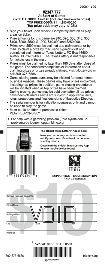 Image of Back of 777 Ticket