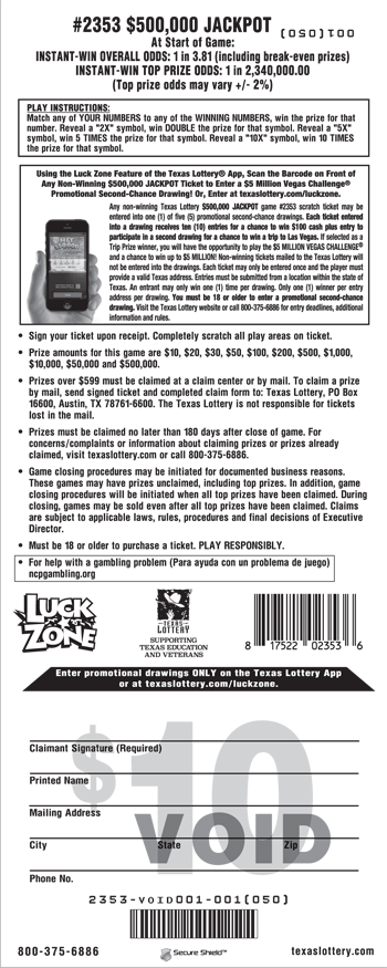 Image of Back of $500,000 Jackpot Ticket