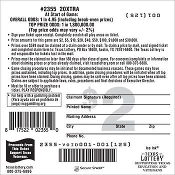 Image of Back of 20Xtra Ticket