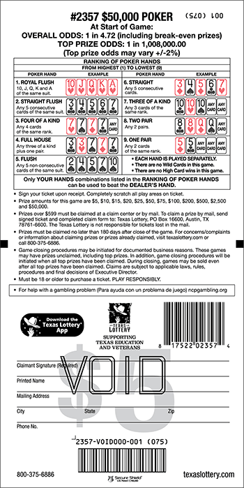 Image of Back of $50,000 Poker Ticket