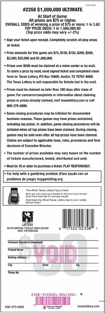 Image of Back of $1,000,000 Ultimate Ticket