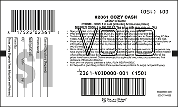 Image of Back of Cozy Cash Ticket