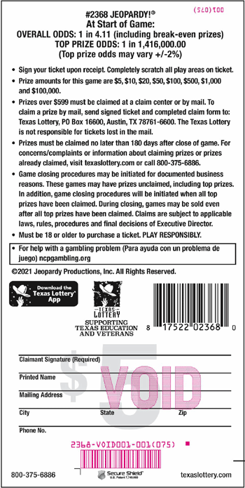 Image of Back of JEOPARDY!&reg; Ticket