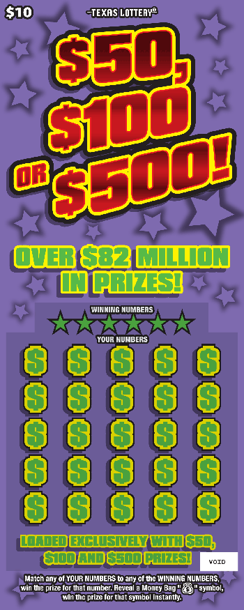 Image of Front of $50, $100 or $500! Ticket