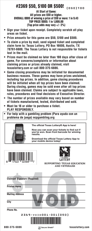 Image of Back of $50, $100 or $500! Ticket