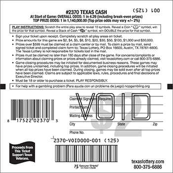 Image of Back of Texas Cash Ticket