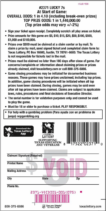 Image of Back of Lucky 7s Ticket