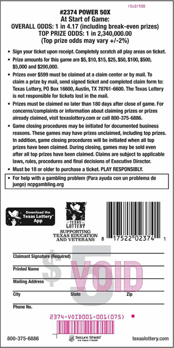 Image of Back of Power 50X Ticket