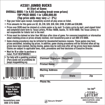 Image of Back of Jumbo Bucks Ticket