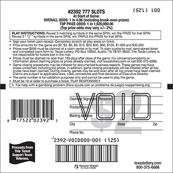 Image of Back of 777 Slots Ticket