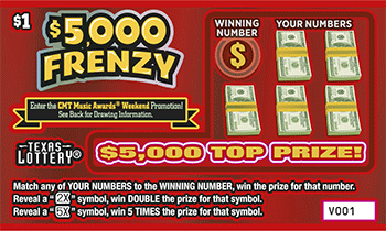 Image of Front of $5,000 Frenzy Ticket