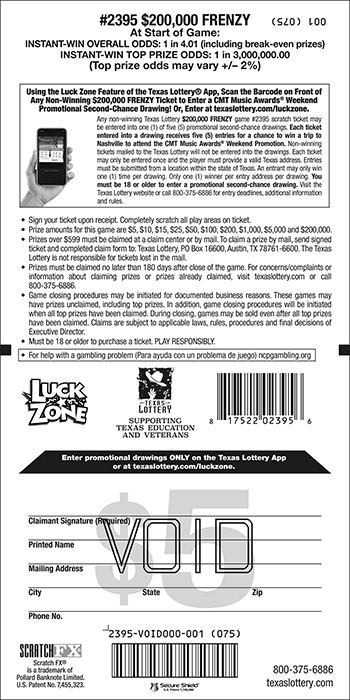 Image of Back of $200,000 Frenzy Ticket