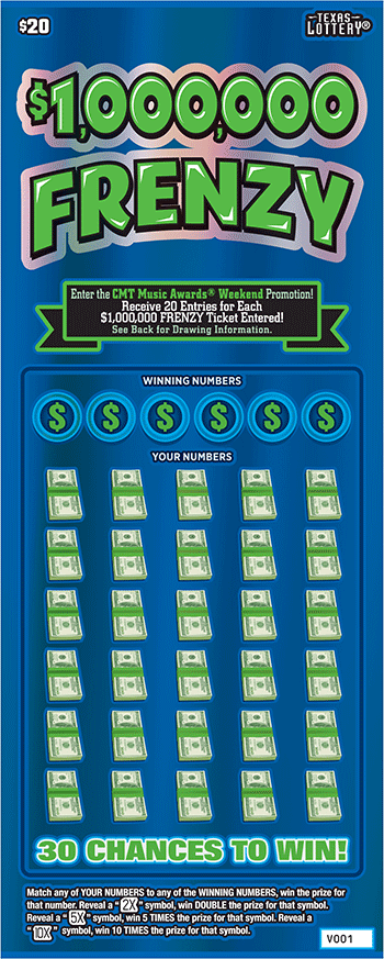 Image of Front of $1,000,000 Frenzy Ticket