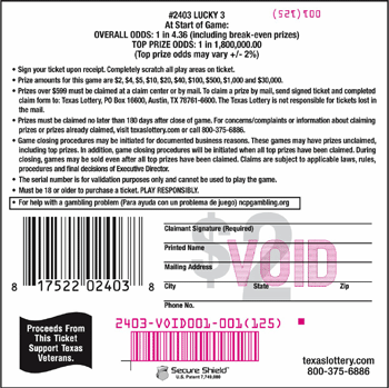 Image of Back of Lucky 3 Ticket