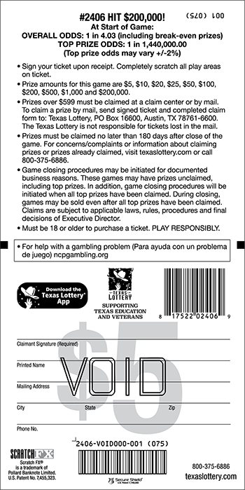 Image of Back of Hit $200,000! Ticket