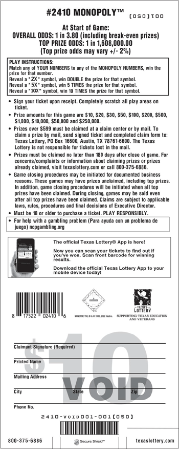 Image of Back of Monopoly™ Ticket