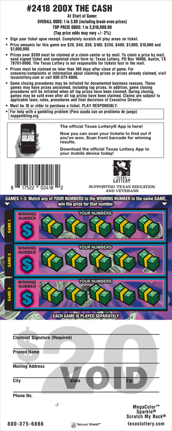 Image of Back of 200X The Cash Ticket