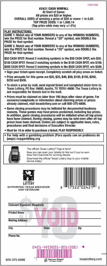Image of Back of Cash Winfall Ticket