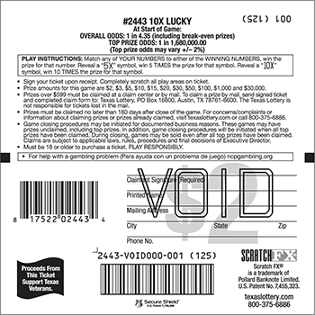 Image of Back of 10X Lucky Ticket