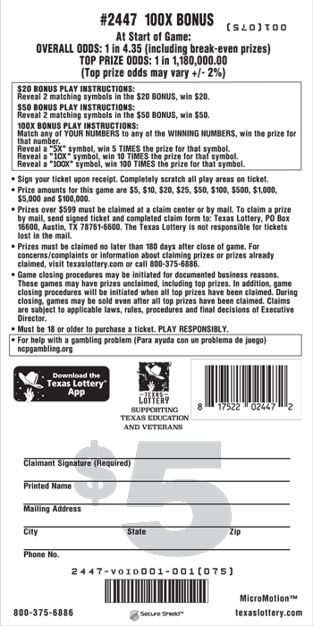 Image of Back of 100X Bonus Ticket