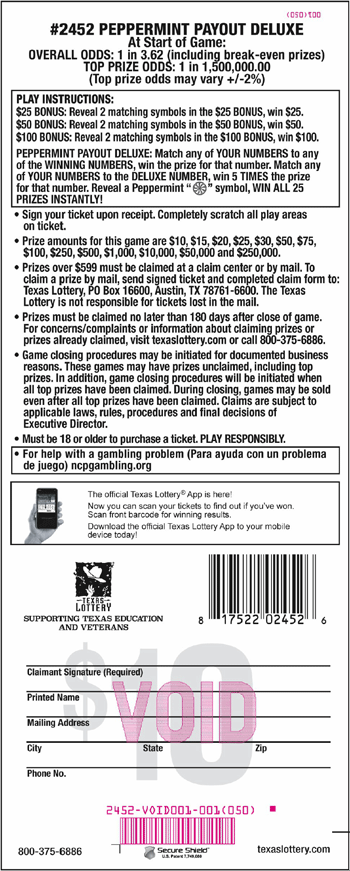 Image of Back of Peppermint Payout Deluxe Ticket