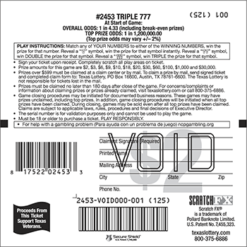 Image of Back of Triple 777 Ticket