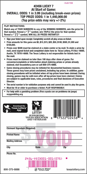 Image of Back of Lucky 7 Ticket
