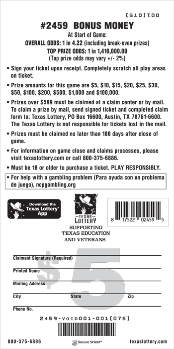 Image of Back of Bonus Money Ticket