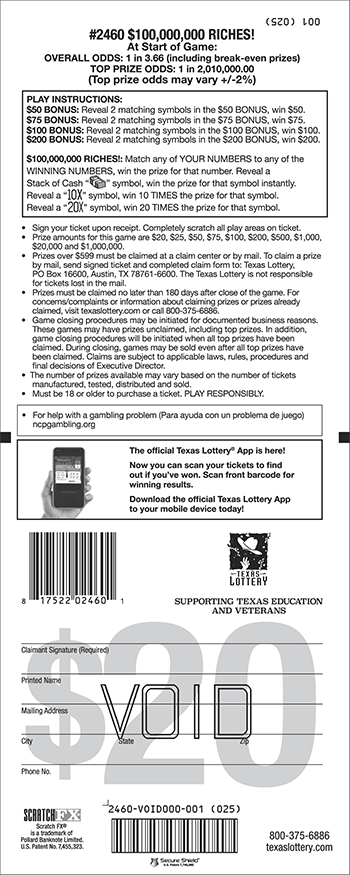 Image of Back of $100,000,000 Riches! Ticket