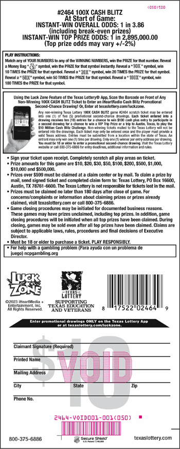 Image of Back of 100X Cash Blitz Ticket