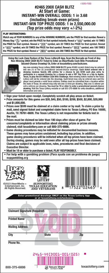 Image of Back of 200X Cash Blitz Ticket