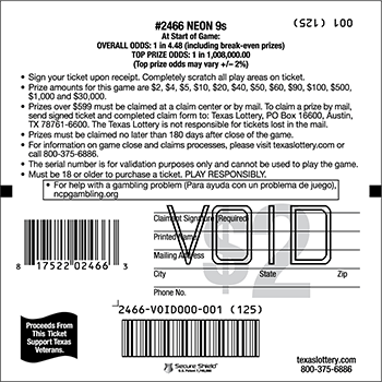 Image of Back of Neon 9s Ticket