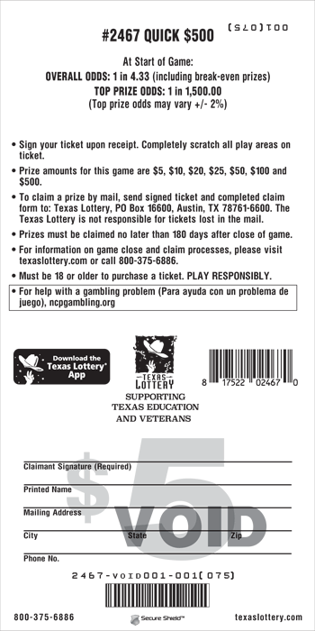 Image of Back of Quick $500 Ticket