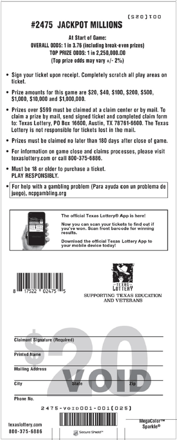 Image of Back of Jackpot Millions Ticket