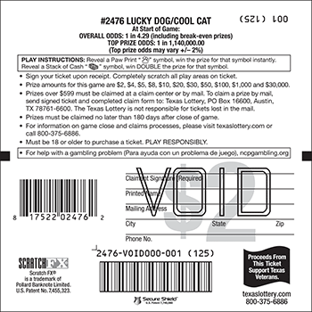 Image of Back of Lucky Dog/Cool Cat Ticket