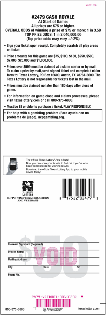 Image of Back of Cash Royale Ticket