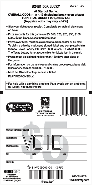 Image of Back of 50X Lucky Ticket