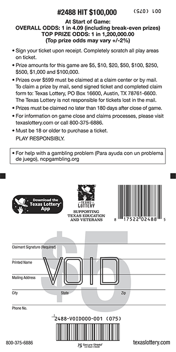 Image of Back of HIT $100,000 Ticket