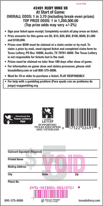 Image of Back of Ruby Mine 9X Ticket